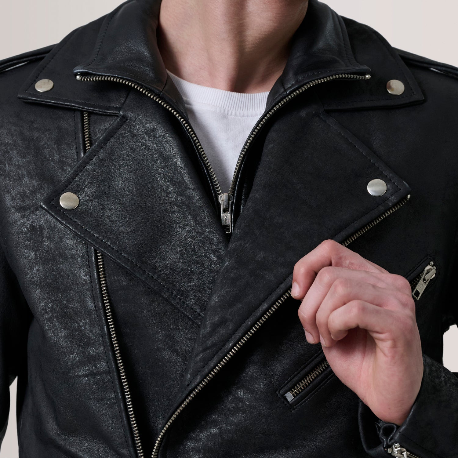 Kole Distressed Black Leather Double Rider Jacket by Dash Racegear - men Jacket view 6