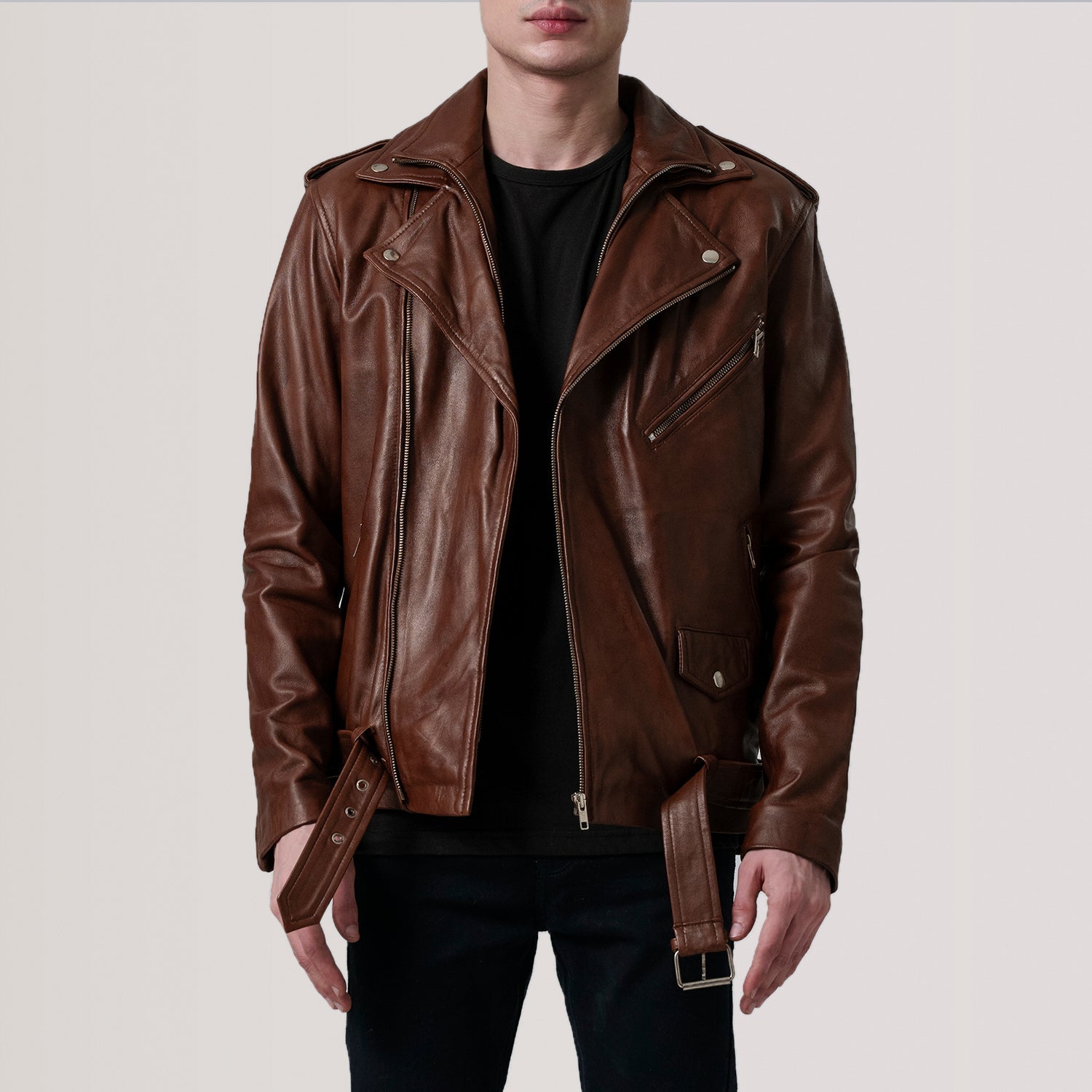Kole Waxed Brown Leather Double Rider Jacket by Dash Racegear - men Jacket view 1