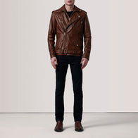 Kole Waxed Brown Leather Double Rider Jacket by Dash Racegear - men Jacket view 2