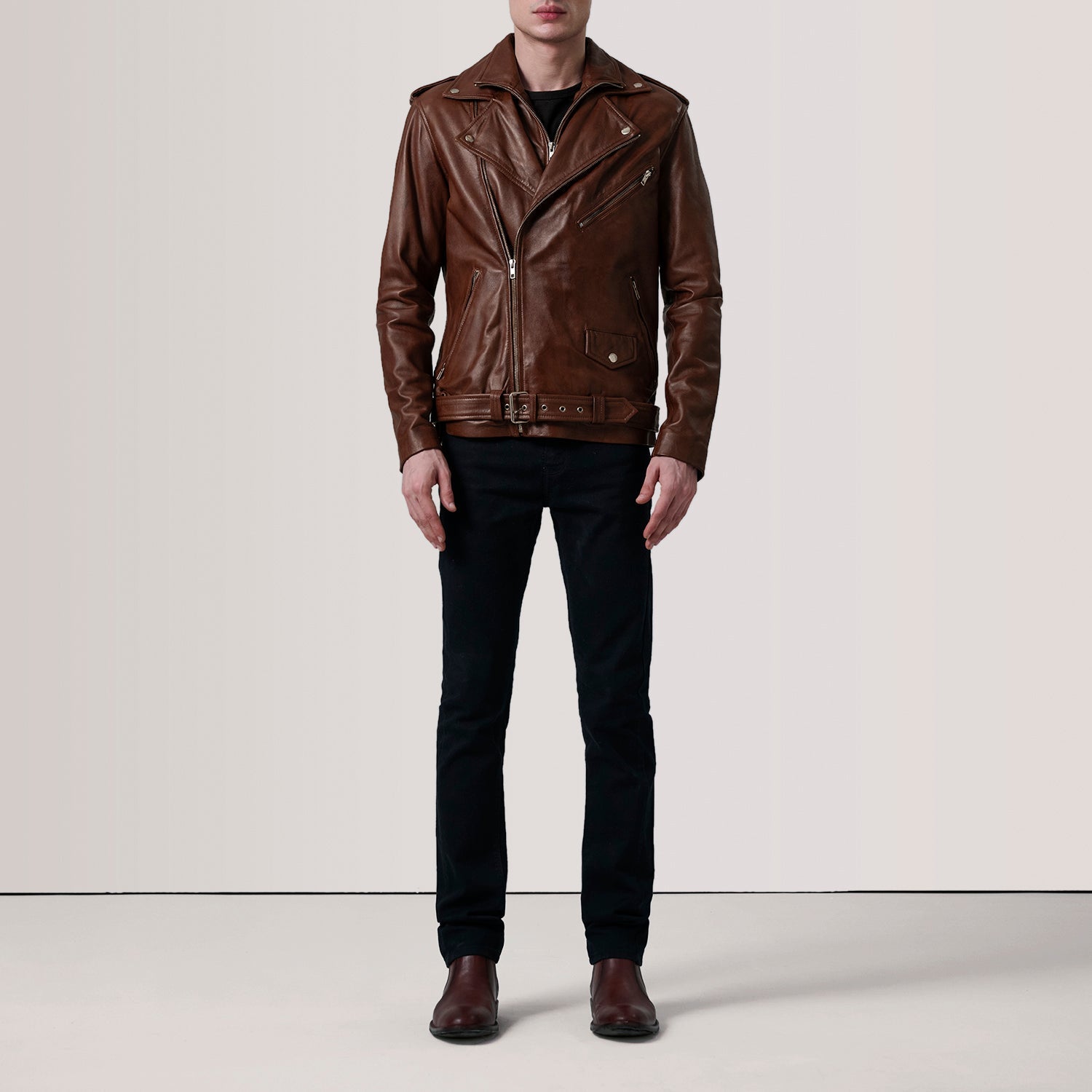 Kole Waxed Brown Leather Double Rider Jacket by Dash Racegear - men Jacket view 2