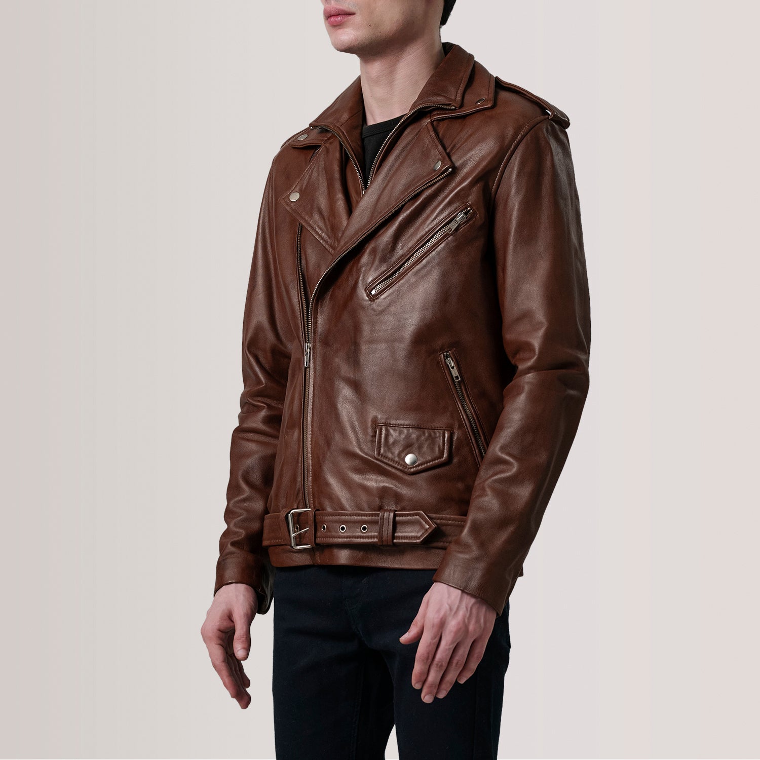Kole Waxed Brown Leather Double Rider Jacket by Dash Racegear - men Jacket view 3