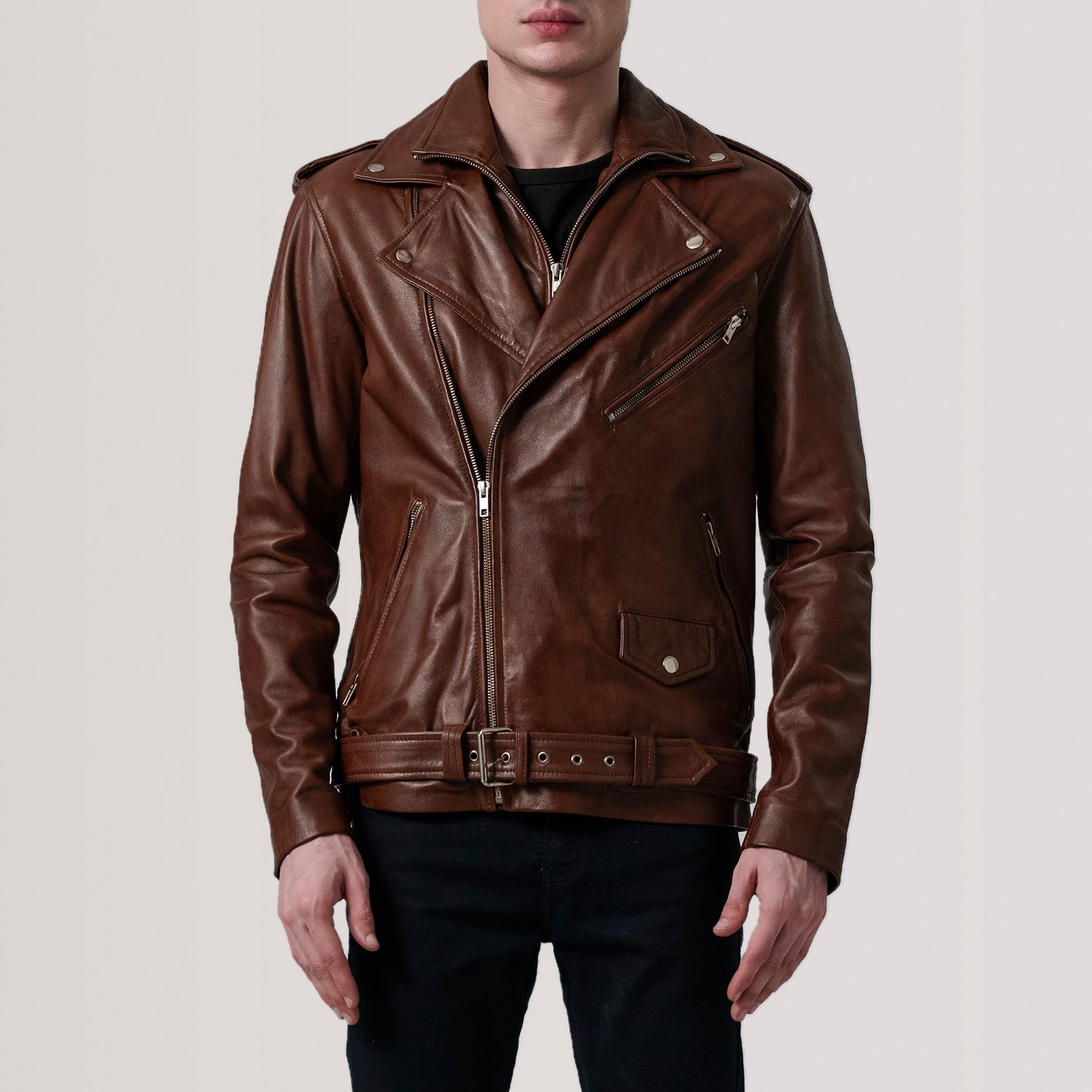 Kole Waxed Brown Leather Double Rider Jacket by Dash Racegear - men Jacket view 5