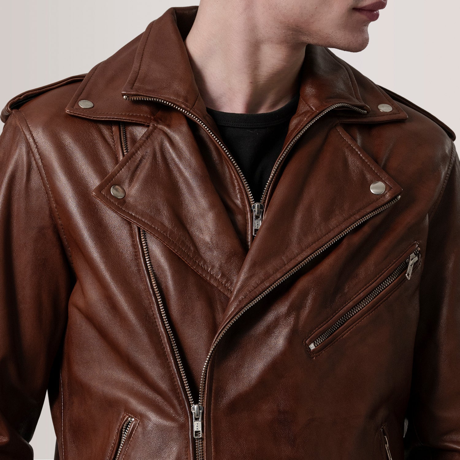 Kole Waxed Brown Leather Double Rider Jacket by Dash Racegear - men Jacket view 6