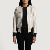 Lana Silver Leather Bomber Jacket by Dash Racegear - women Jacket view 1