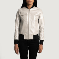 Lana Silver Leather Bomber Jacket by Dash Racegear - women Jacket view 2