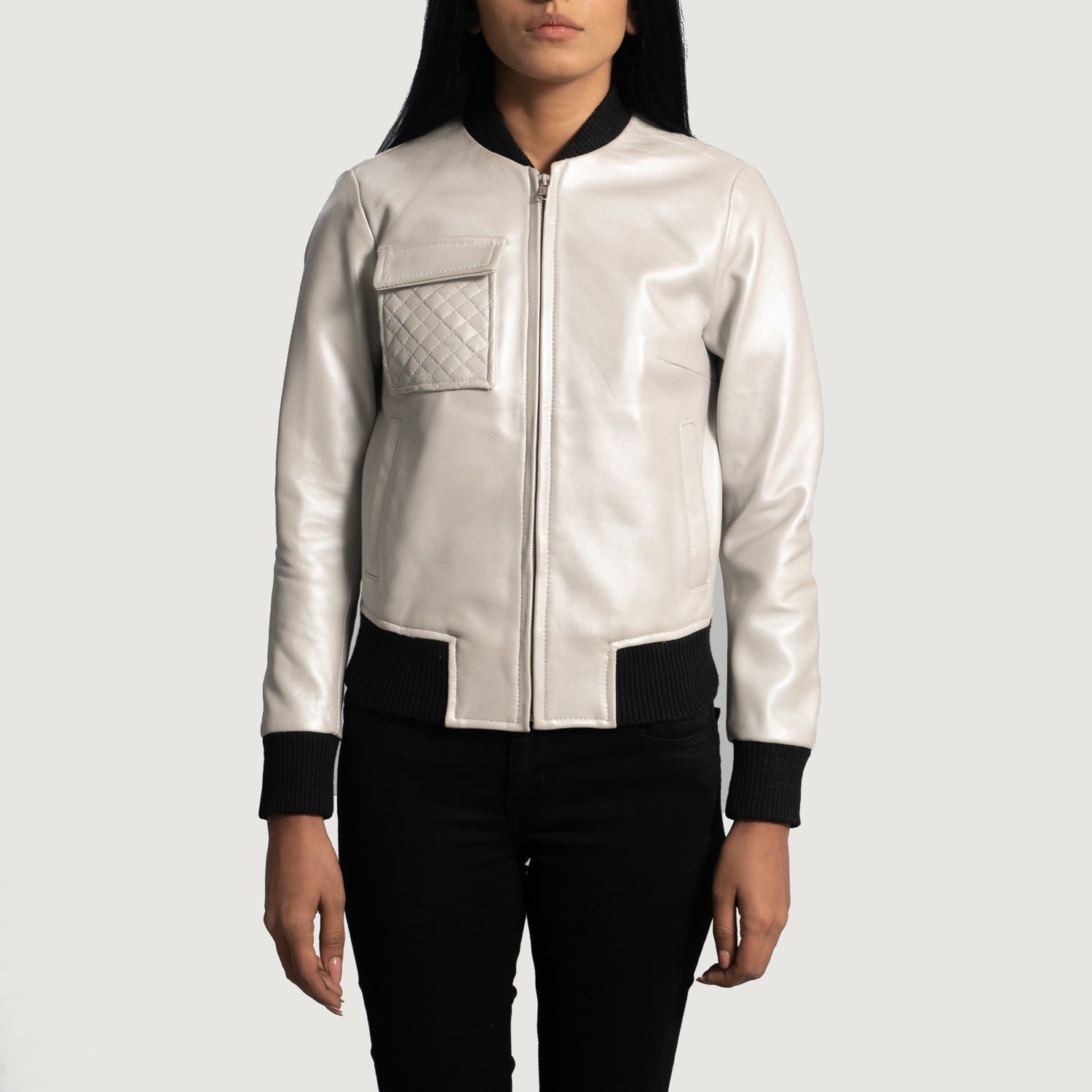 Lana Silver Leather Bomber Jacket by Dash Racegear - women Jacket view 2