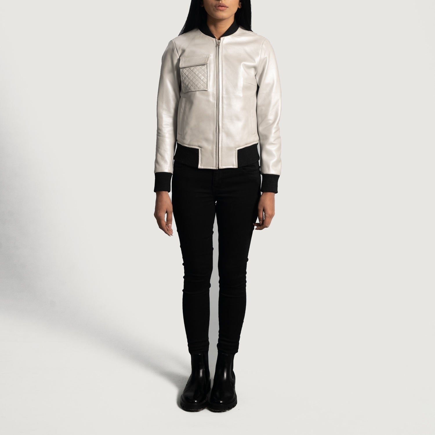 Lana Silver Leather Bomber Jacket by Dash Racegear - women Jacket view 4