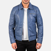 Lavendard Blue Leather Biker Jacket by Dash Racegear - men Jacket view 1