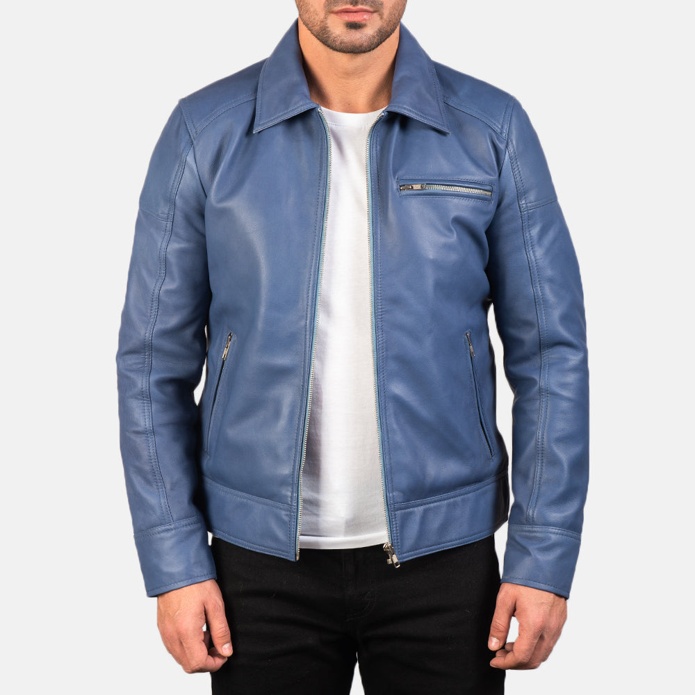 Lavendard Blue Leather Biker Jacket by Dash Racegear - men Jacket view 1