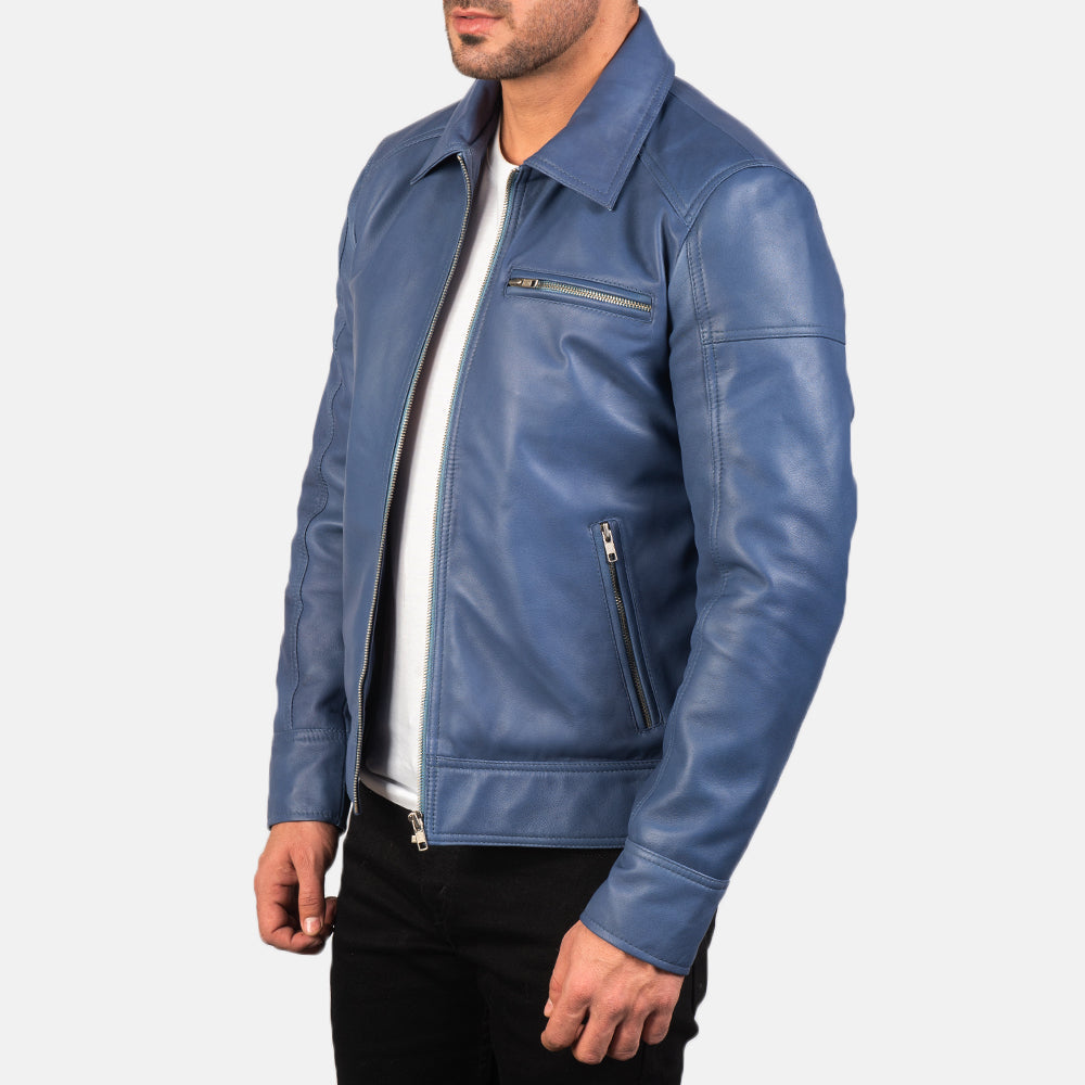 Lavendard Blue Leather Biker Jacket by Dash Racegear - men Jacket view 2