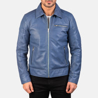 Lavendard Blue Leather Biker Jacket by Dash Racegear - men Jacket view 3