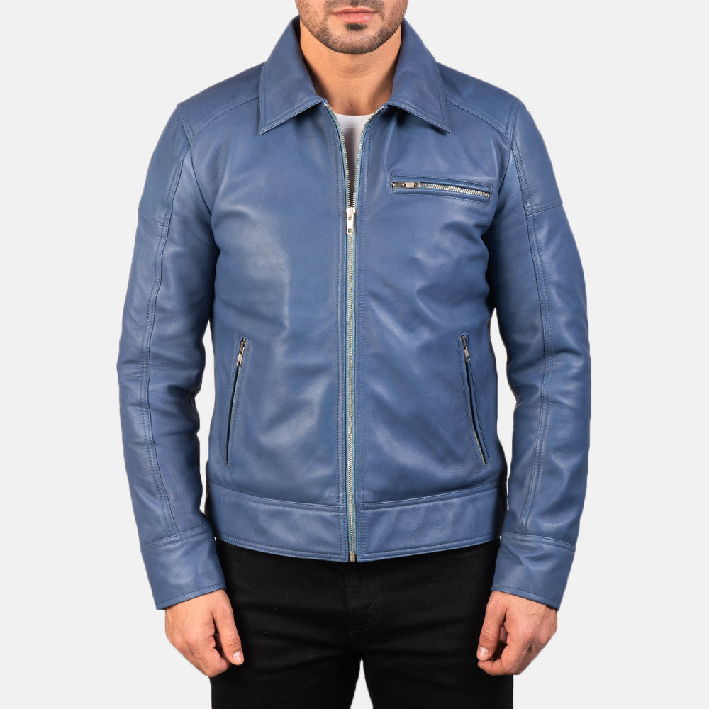 Lavendard Blue Leather Biker Jacket by Dash Racegear - men Jacket view 3