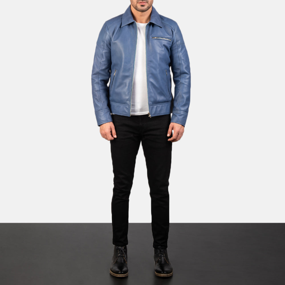 Lavendard Blue Leather Biker Jacket by Dash Racegear - men Jacket view 4