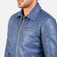 Lavendard Blue Leather Biker Jacket by Dash Racegear - men Jacket view 5