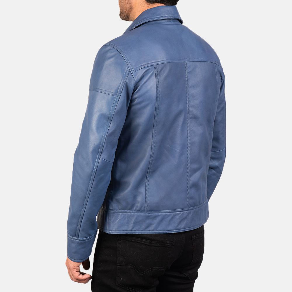 Lavendard Blue Leather Biker Jacket by Dash Racegear - men Jacket view 6