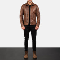 Lavendard Brown Leather Biker Jacket by Dash Racegear - men Jacket view 4