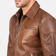 Lavendard Brown Leather Biker Jacket by Dash Racegear - men Jacket view 5