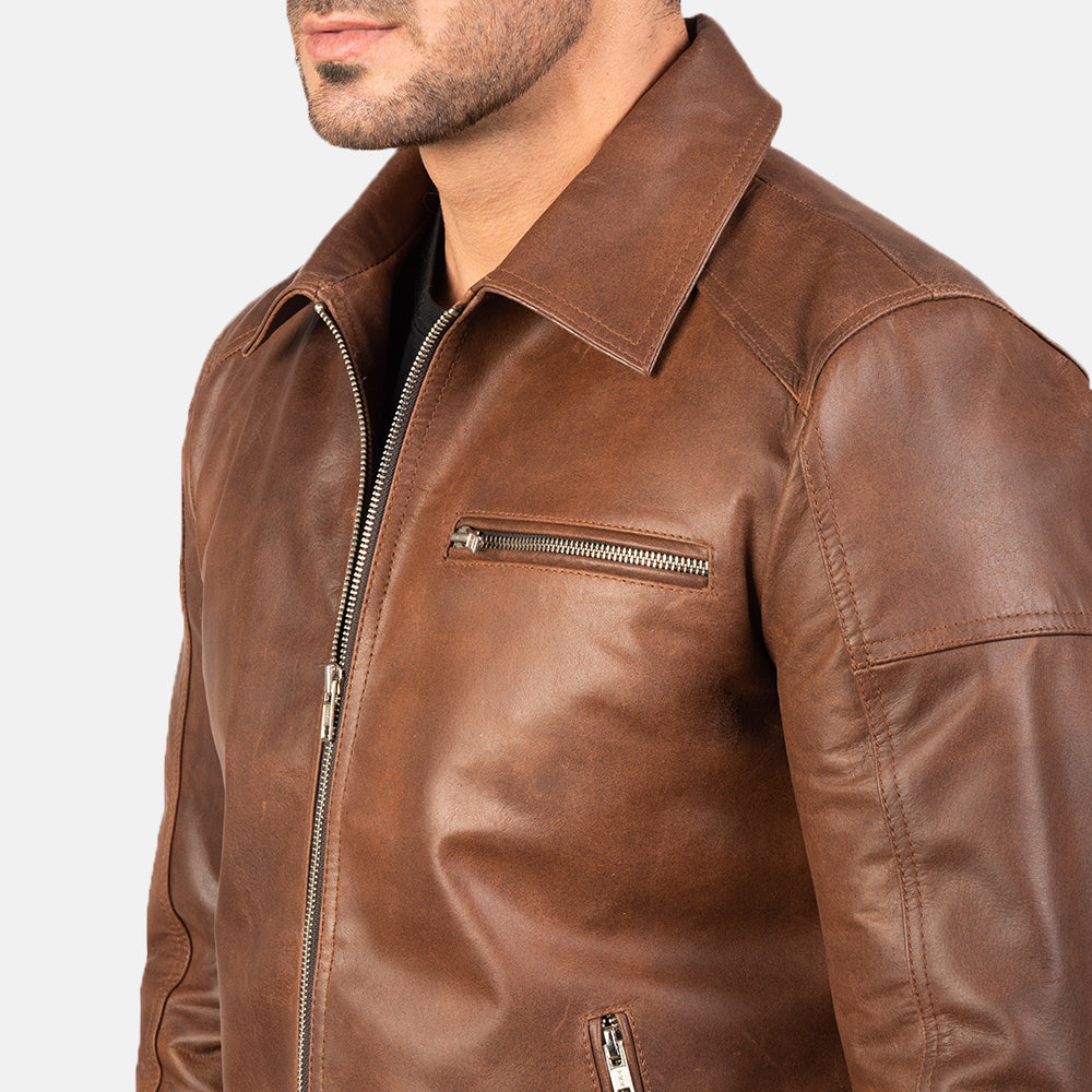 Lavendard Brown Leather Biker Jacket by Dash Racegear - men Jacket view 5