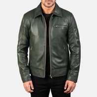 Lavendard Green Leather Biker Jacket by Dash Racegear - men Jacket view 1