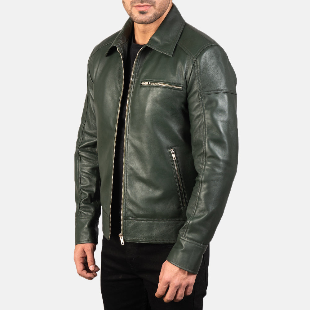 Lavendard Green Leather Biker Jacket by Dash Racegear - men Jacket view 2