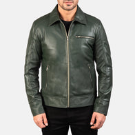 Lavendard Green Leather Biker Jacket by Dash Racegear - men Jacket view 3