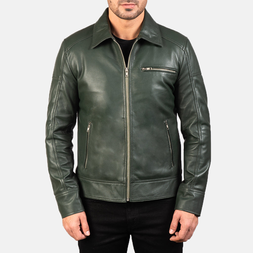 Lavendard Green Leather Biker Jacket by Dash Racegear - men Jacket view 3