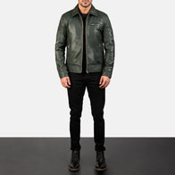 Lavendard Green Leather Biker Jacket by Dash Racegear - men Jacket view 4