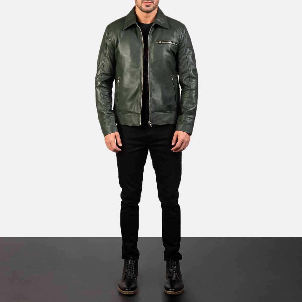 Lavendard Green Leather Biker Jacket by Dash Racegear - men Jacket view 4