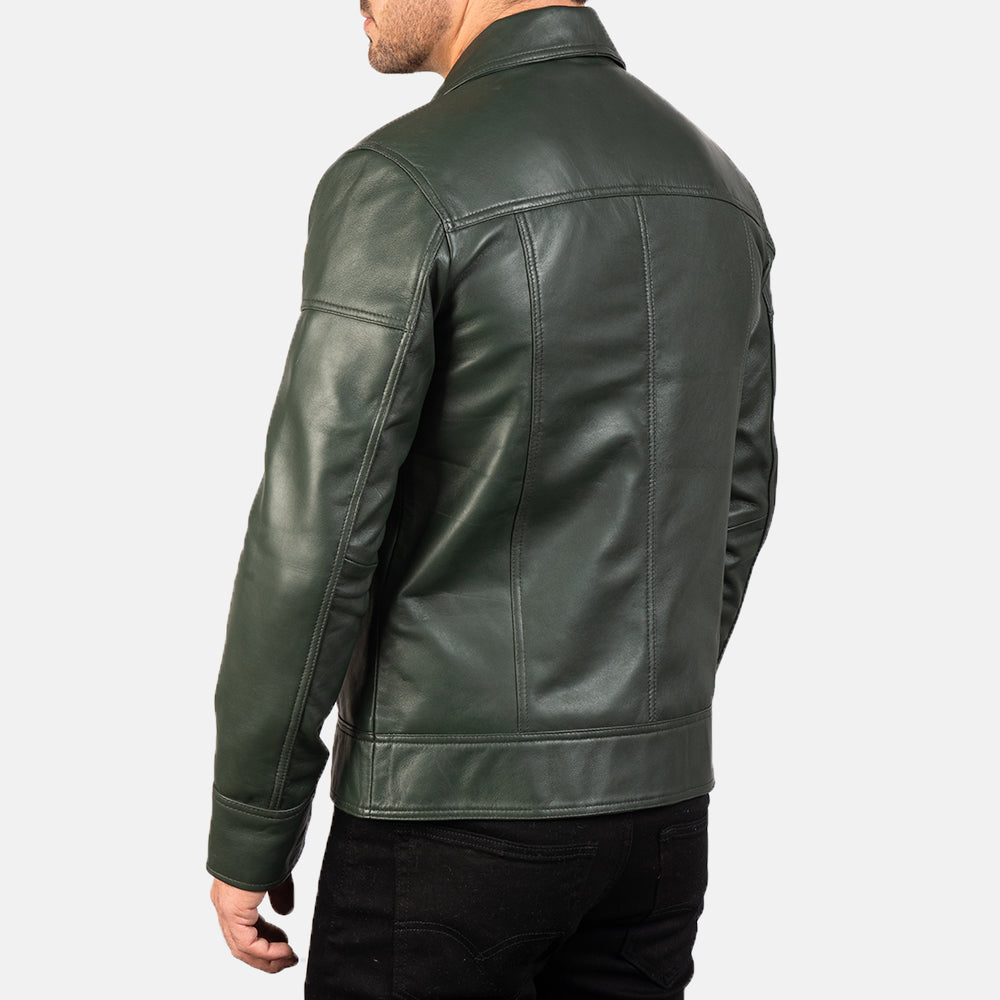 Lavendard Green Leather Biker Jacket by Dash Racegear - men Jacket view 6