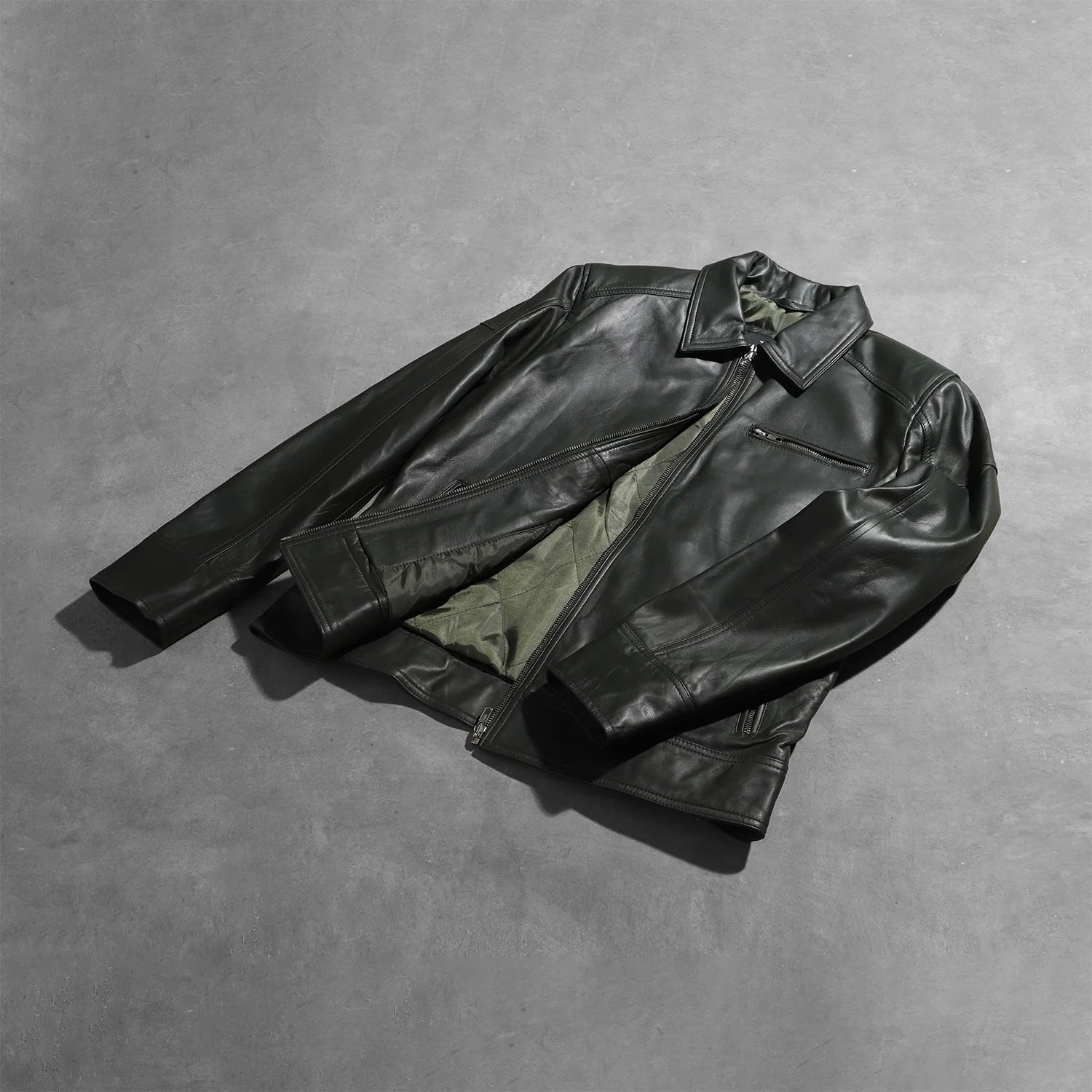 Lavendard Green Leather Biker Jacket by Dash Racegear - men Jacket view 7