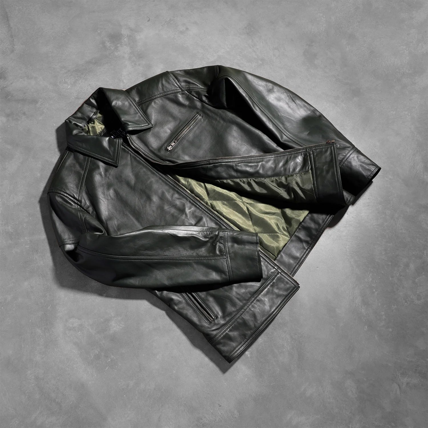Lavendard Green Leather Biker Jacket by Dash Racegear - men Jacket view 8