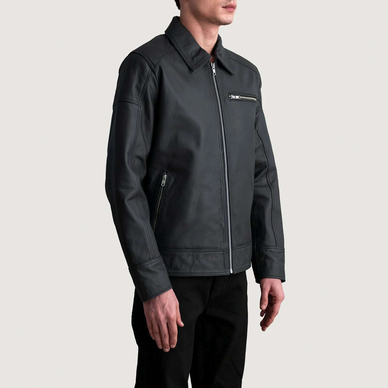 Lavendard Matte Black Leather Biker Jacket by Dash Racegear - men Jacket view 2