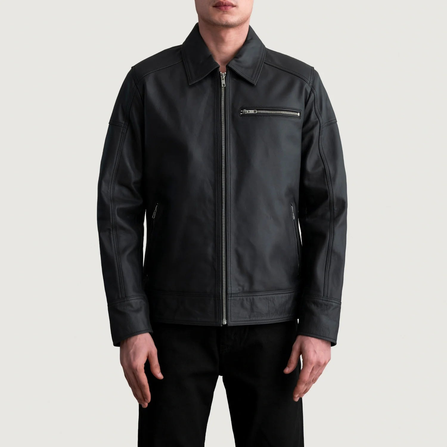 Lavendard Matte Black Leather Biker Jacket by Dash Racegear - men Jacket view 3