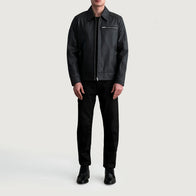 Lavendard Matte Black Leather Biker Jacket by Dash Racegear - men Jacket view 4