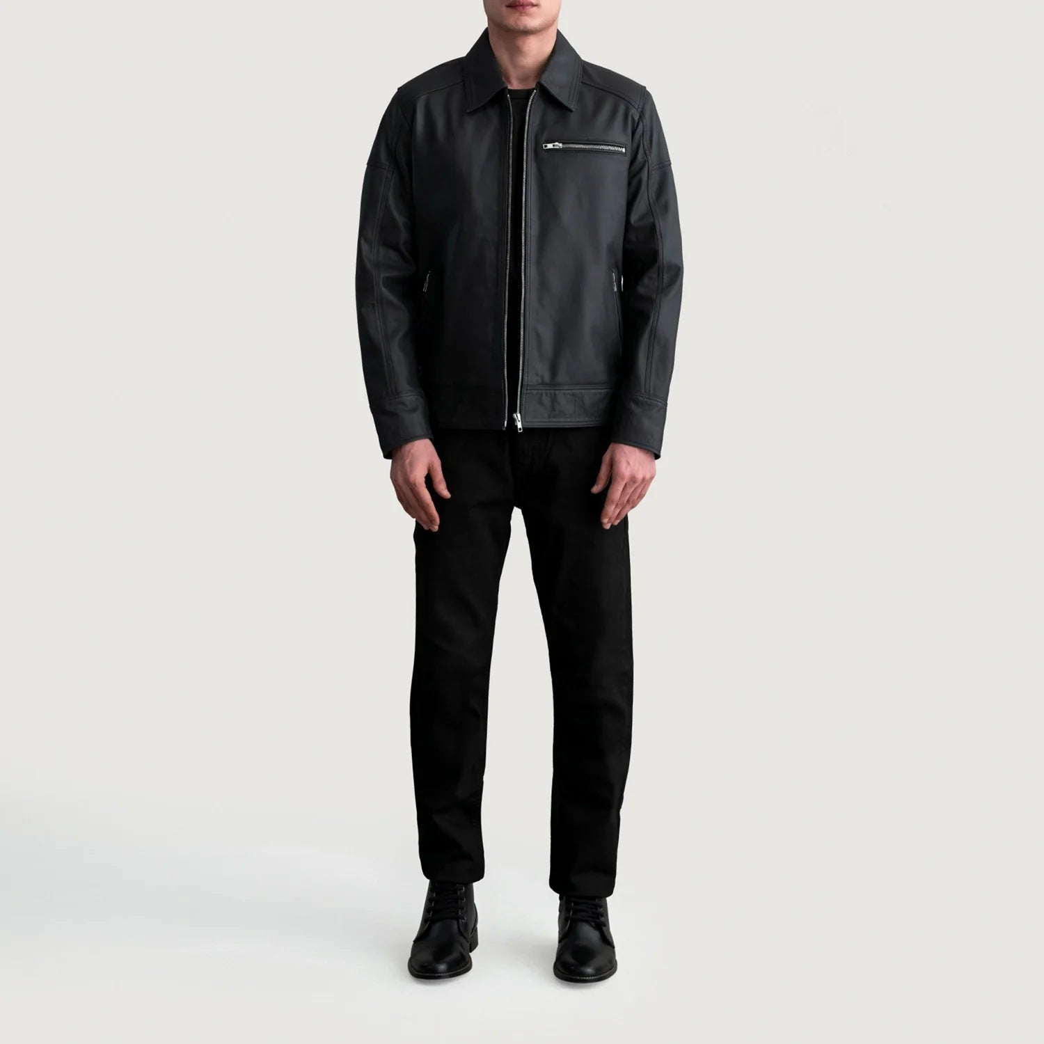 Lavendard Matte Black Leather Biker Jacket by Dash Racegear - men Jacket view 4