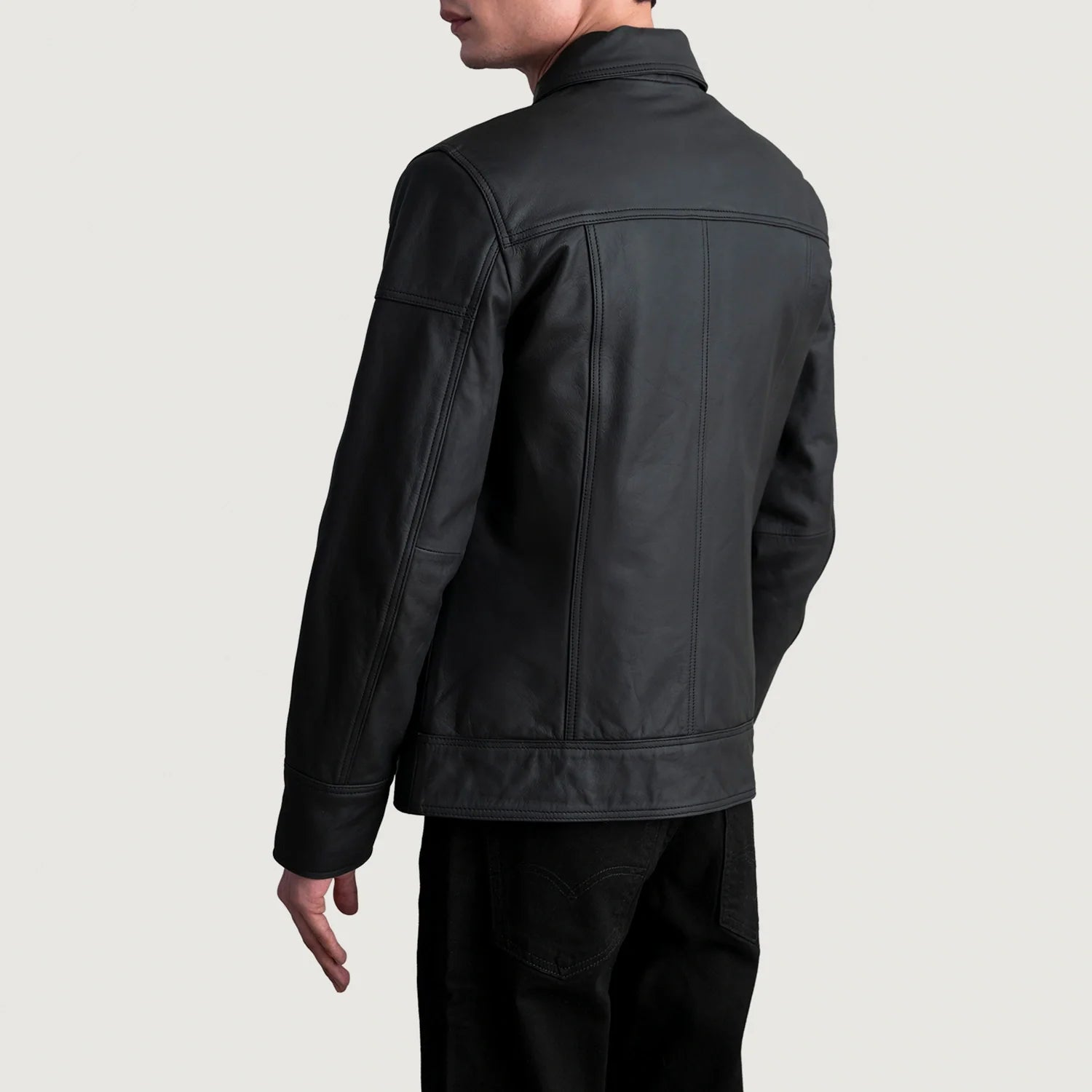Lavendard Matte Black Leather Biker Jacket by Dash Racegear - men Jacket view 6