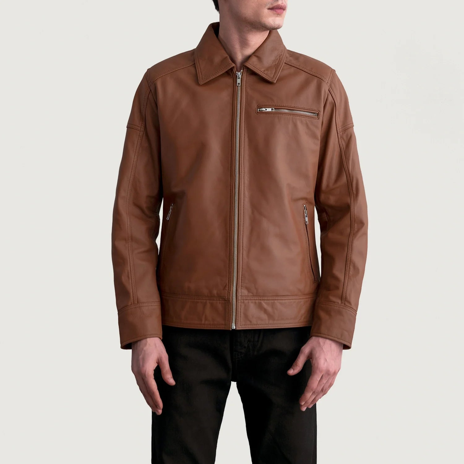 Lavendard Matte Brown Leather Biker Jacket by Dash Racegear - men Jacket view 3