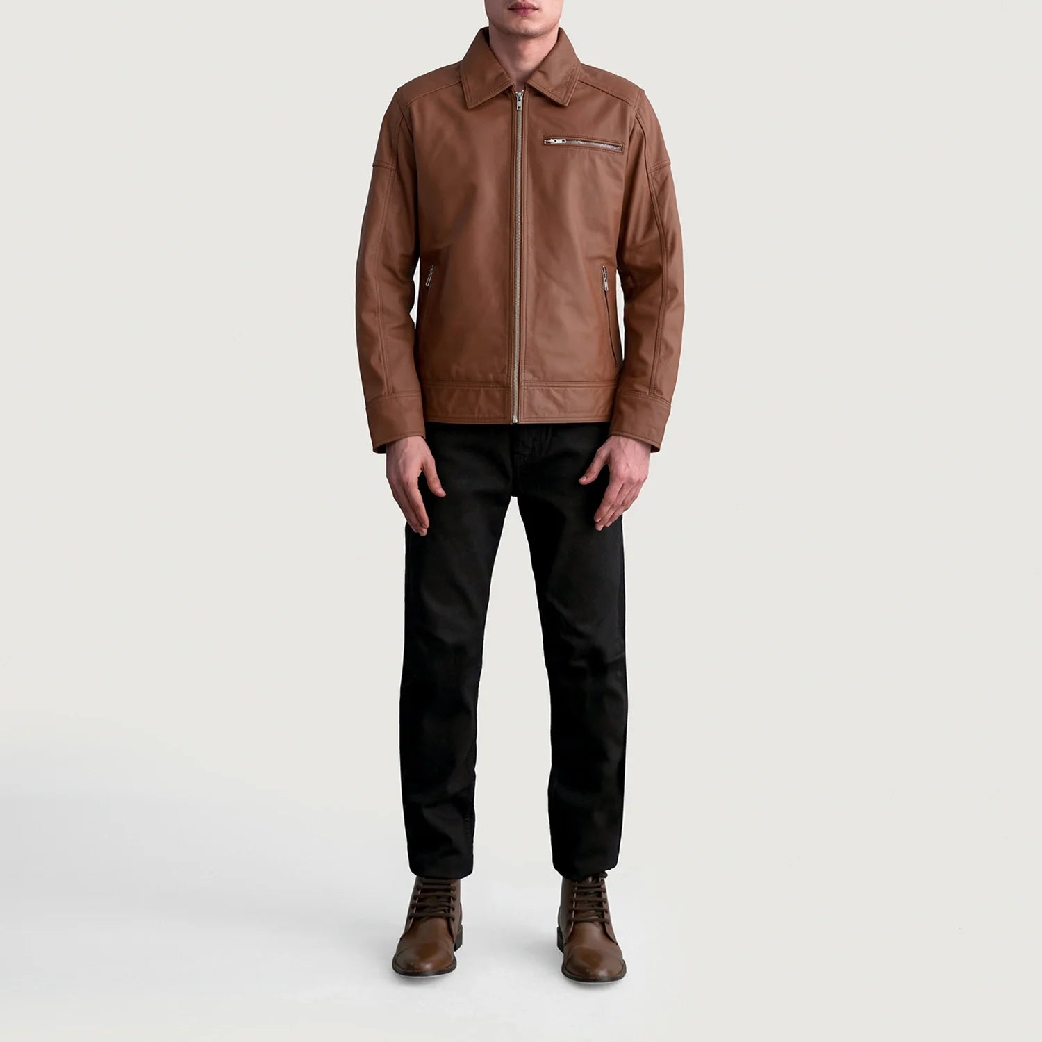 Lavendard Matte Brown Leather Biker Jacket by Dash Racegear - men Jacket view 4