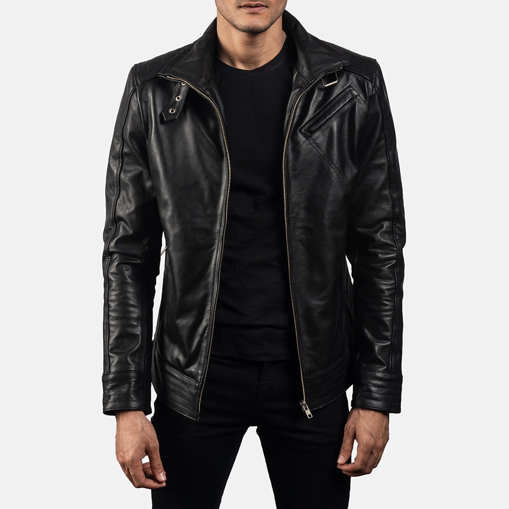 Legacy Black Leather Biker Jacket by Dash Racegear - men Jacket view 1