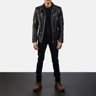 Legacy Black Leather Biker Jacket by Dash Racegear - men Jacket view 3