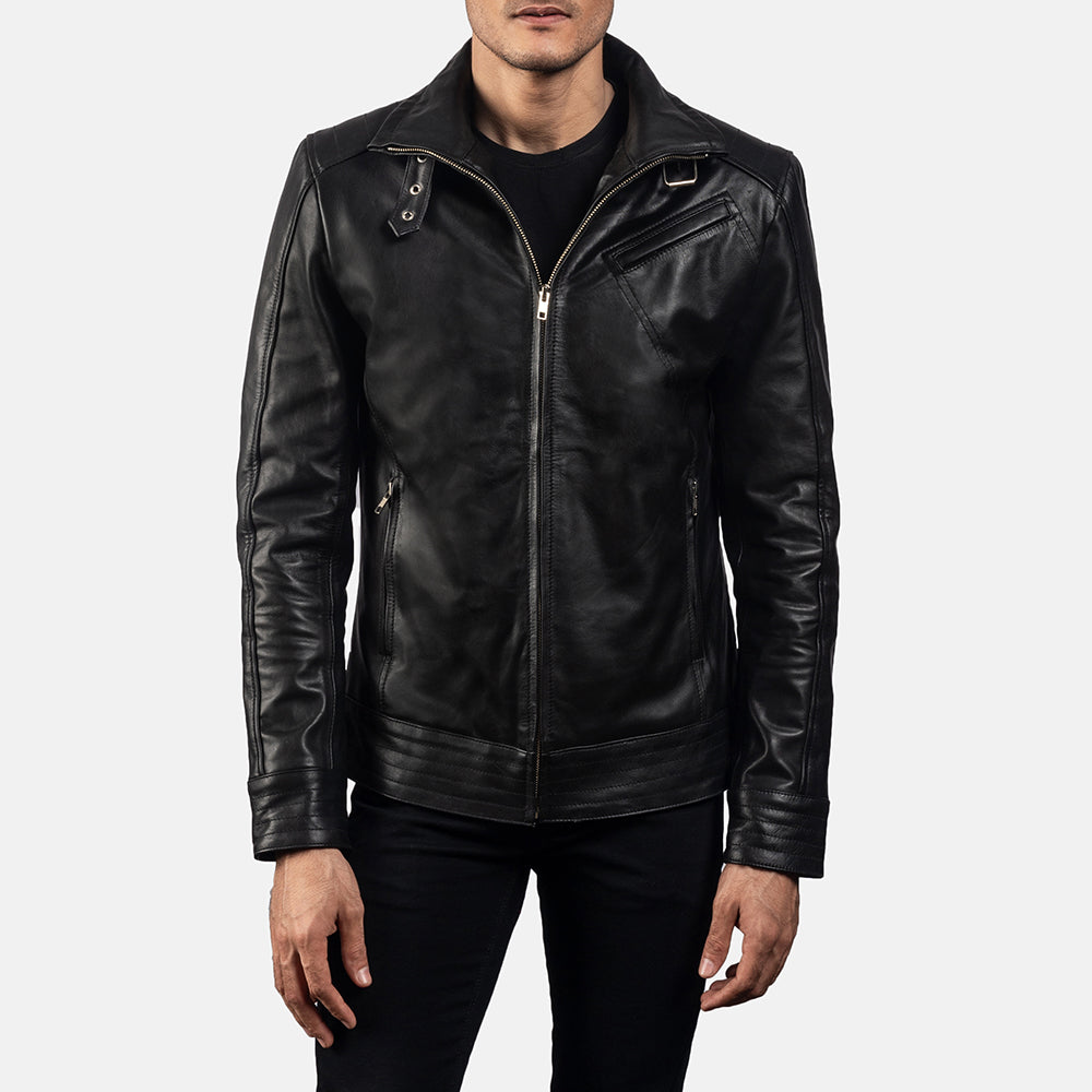 Legacy Black Leather Biker Jacket by Dash Racegear - men Jacket view 4