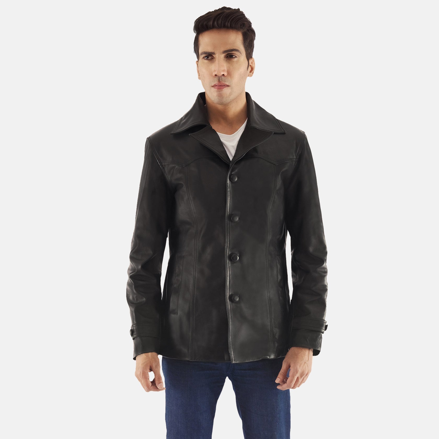 Leo Black Leather Coat by Dash Racegear - men Jacket view 1