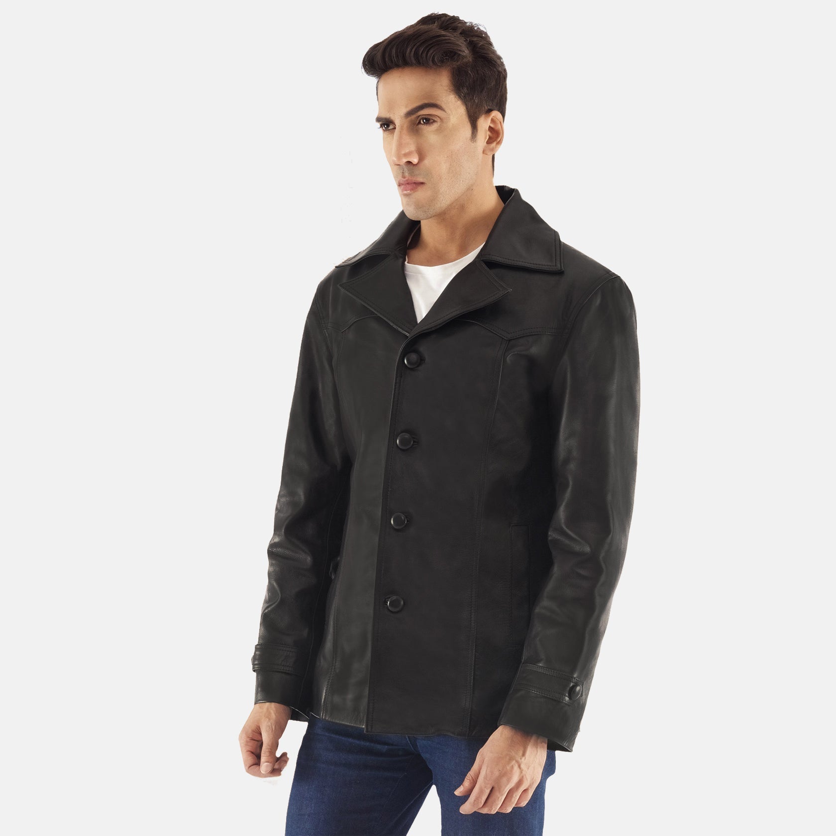 Leo Black Leather Coat by Dash Racegear - men Jacket view 2
