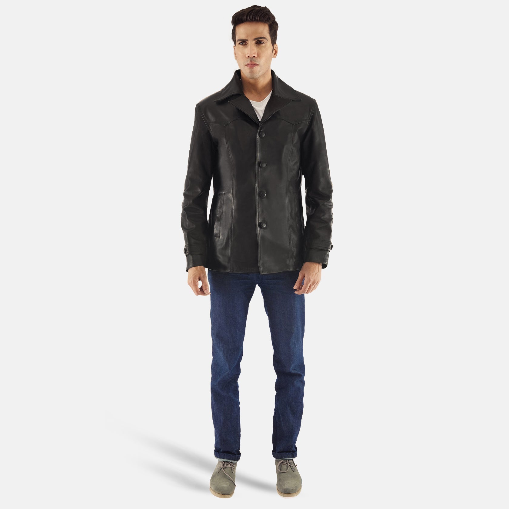 Leo Black Leather Coat by Dash Racegear - men Jacket view 3