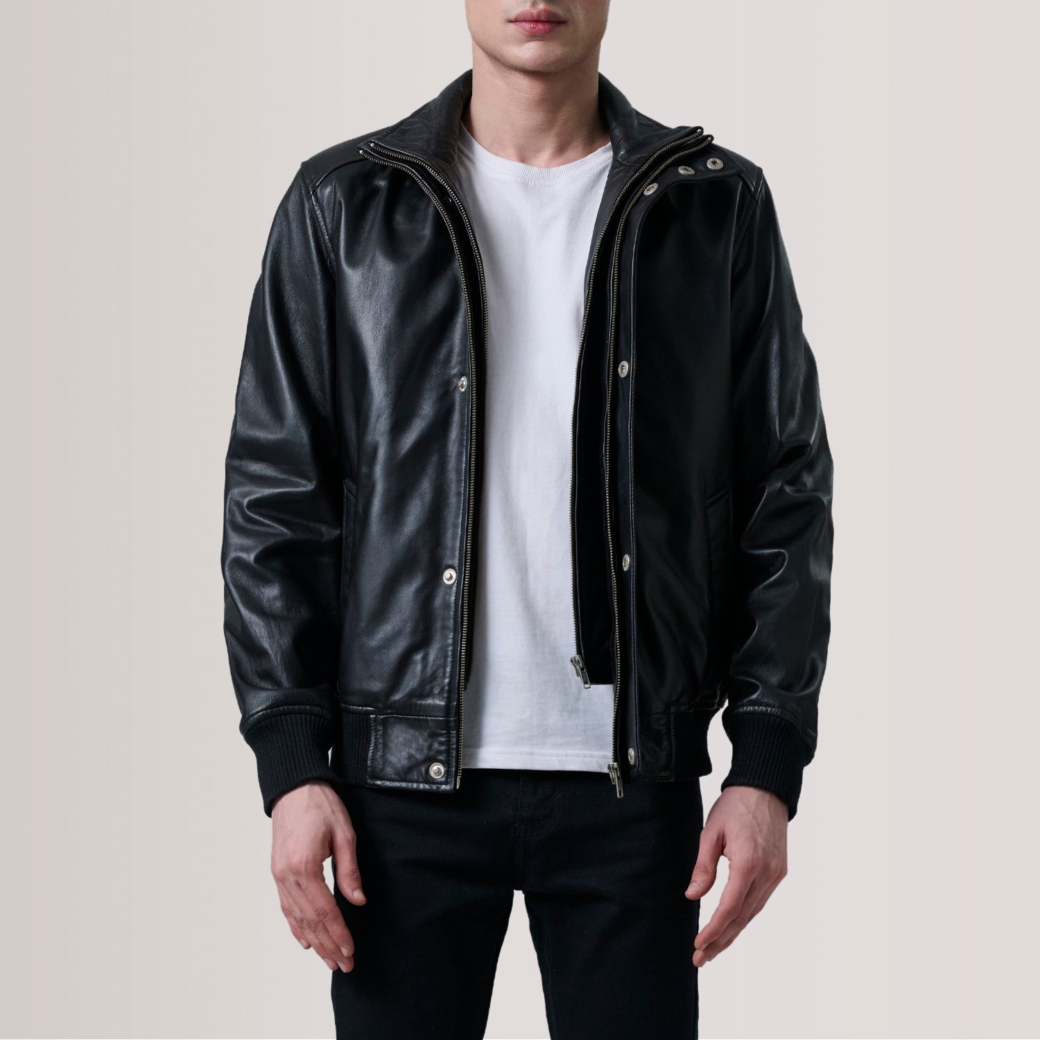 Lester Black Leather Bomber Jacket by Dash Racegear - men Jacket view 1