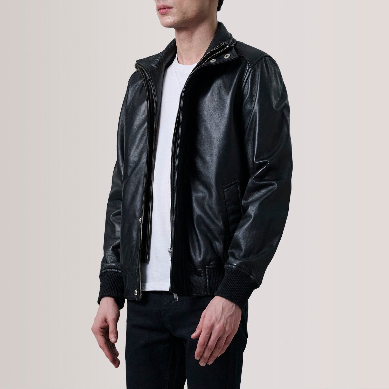 Lester Black Leather Bomber Jacket by Dash Racegear - men Jacket view 3