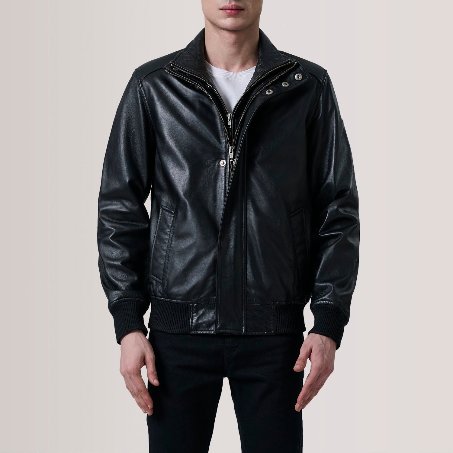 Lester Black Leather Bomber Jacket by Dash Racegear - men Jacket view 5