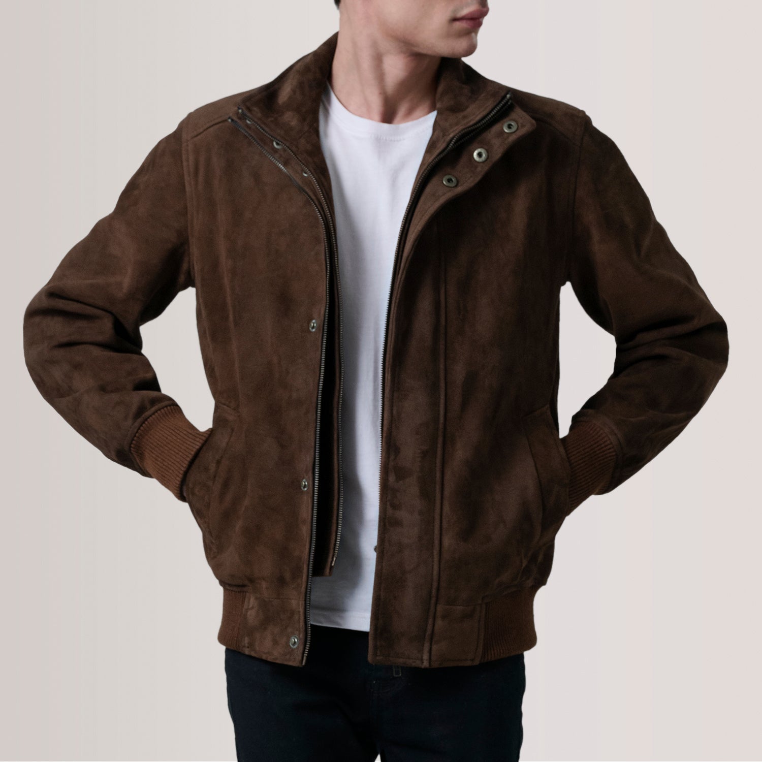 Lester Brown Suede Bomber Jacket by Dash Racegear - men Jacket view 1