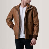 Lester Tan Leather Bomber Jacket by Dash Racegear - men Jacket view 1
