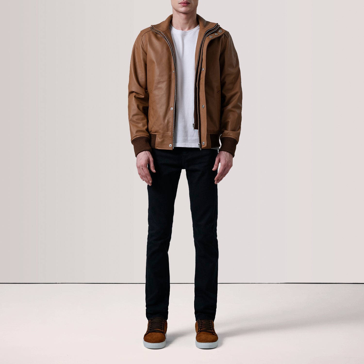 Lester Tan Leather Bomber Jacket by Dash Racegear - men Jacket view 2